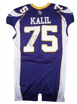 2012 Matt Kalil Game Used & Signed Minnesota Vikings Home Jersey Photo Matched To 9/23/2012 (NFL-PSA/DNA)